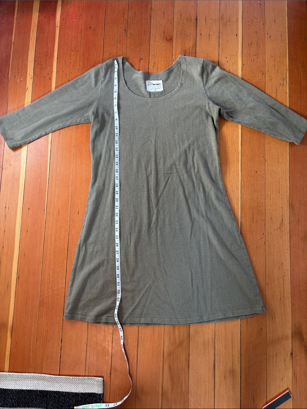 Conscious Clothing Long Sleeve Scoop Neck Dress in Olive Green